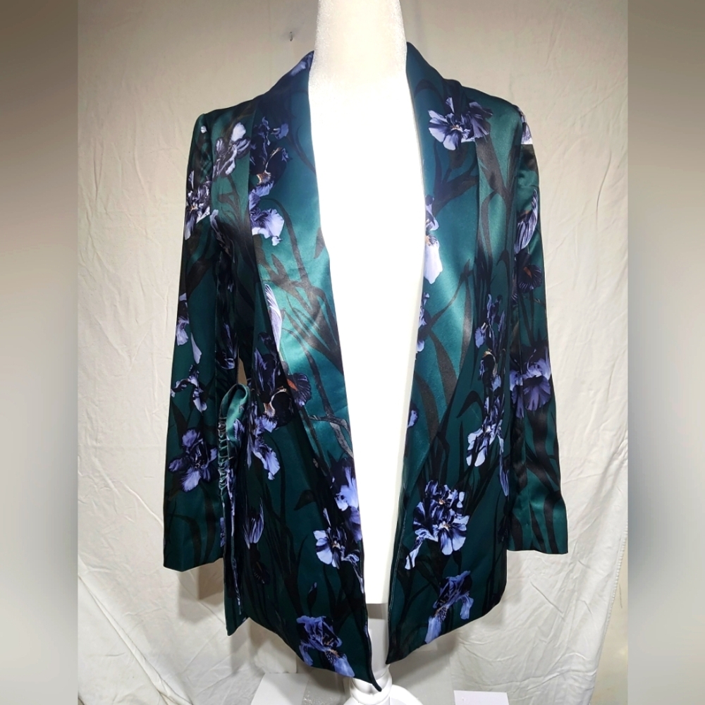 Silky Iris Print Floral Blazer